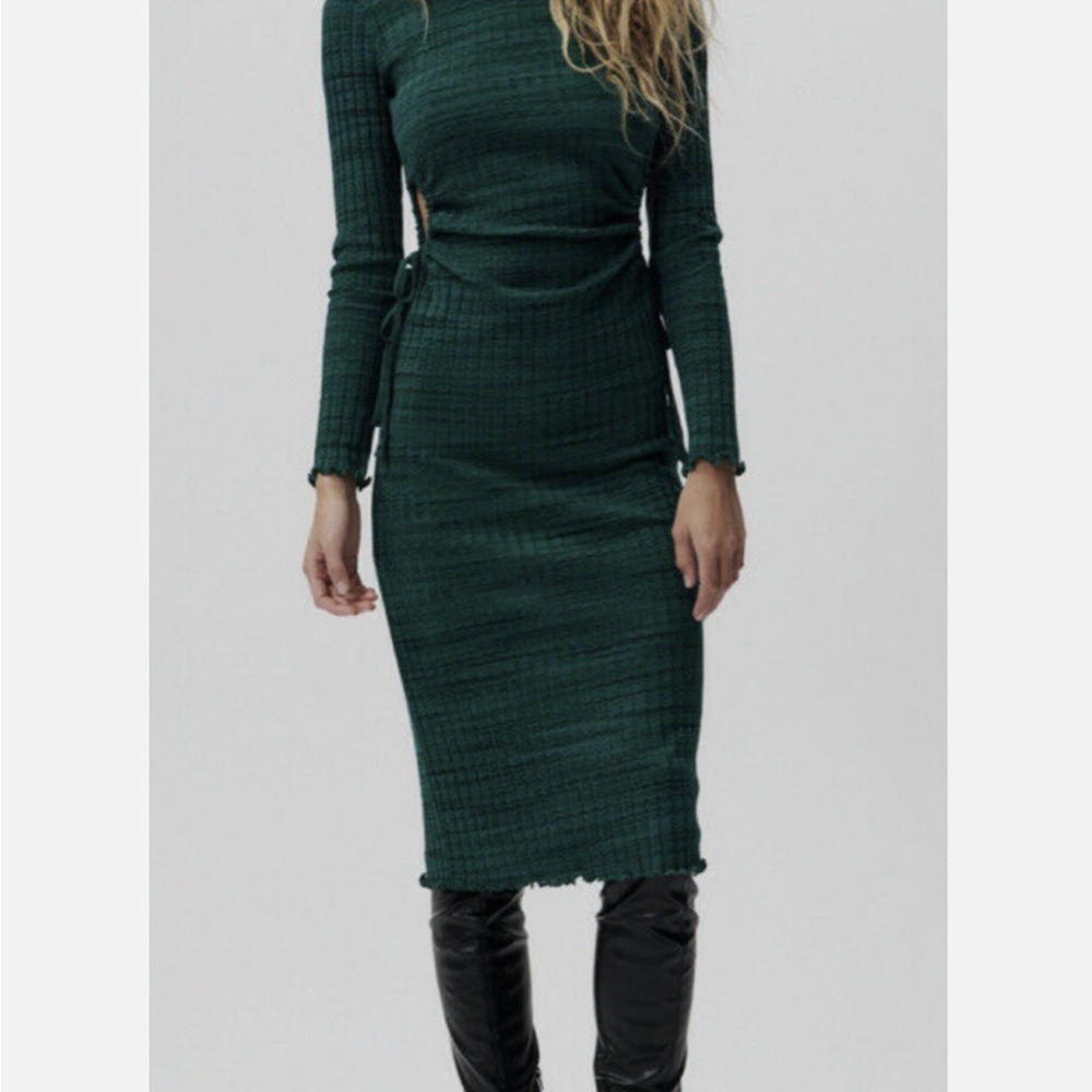 Zara once used Teal Long Sleeve cutout midi Dress - Picture 5 of 6